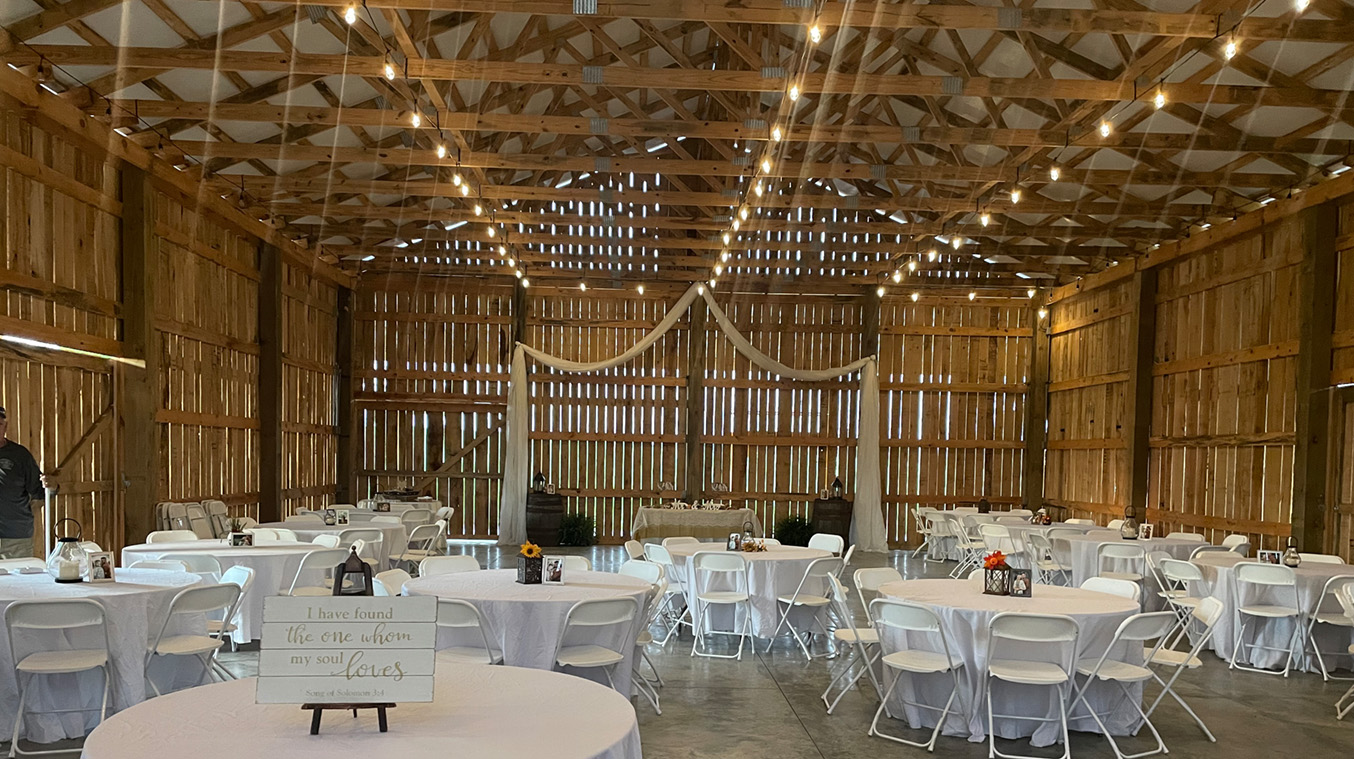 Getting ready for the wedding reception at Watershed Farm